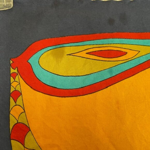 BURMEL Vintage Hand Rolled Bold Retro Print Blue Square Scarf - Picture 16 of 16